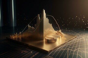 A 3D rendering of a gold financial graph on success background symbolizing earning profit and economy concept with a business chart. Generative AI