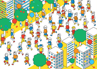 アイソメトリック　走る女性