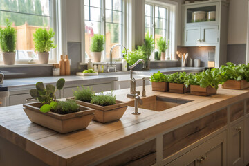 Modern Kitchen Design with Sleek Countertops and High-End Appliances . Generative AI