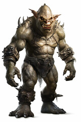 Ogre  with Piercing Eyes and Sharp Teeth isolated on white background. AI Generated