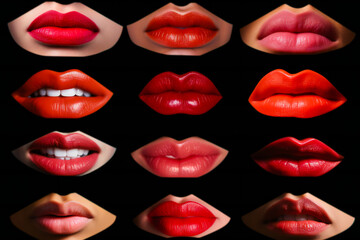 Set of Luscious Lips.  Plump Pucker. Juicy Mouth. Generative AI