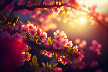 Obraz na płótnie Canvas Spring Blossom Background. Nature Scene with Blooming Tree. Generative AI