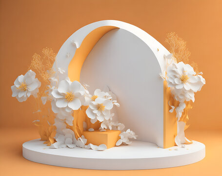 orange weiß leeres Ausstellungspodium-Modell Illustration AI Kl  3d für Produkte 