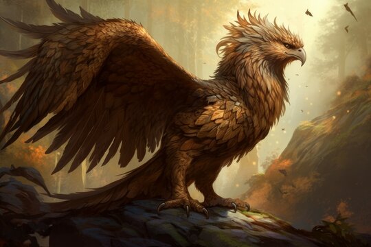 Legendary griffon on rock. Generate Ai