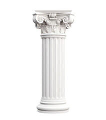 Architectural white column Ionic order isolated on transparent png background. Generative ai