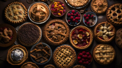 Fototapeta na wymiar Assortment of the Most Popular Desserts. Gourmet Cakes and Pies. AI Generated