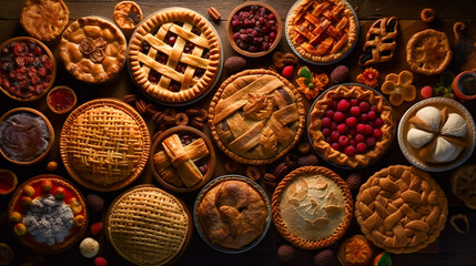 Fototapeta premium Assortment of the Most Popular Desserts. Gourmet Cakes and Pies. AI Generated
