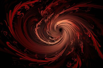 A magical spiral of red shades on a black background in the form of a flower, generative AI.