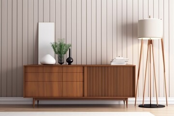 interior background living lamp furniture contemporary poster style wood light empty hardwood beige. Generative AI.