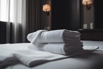 Fototapeta na wymiar resort white home towel service luxury bed hotel fresh room. Generative AI.
