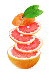 Grapefruit citrus fruit slice flying in the air