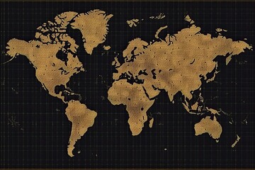 Dotted yellow gold world map, generative AI.