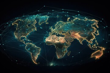 World map and global social networks, generative AI. - obrazy, fototapety, plakaty