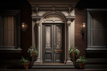 Fototapeta na wymiar House Entrance Closed, Gray Door Front View - Generative AI