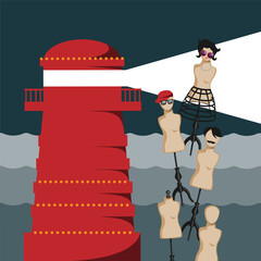 lighthouse mannequins fashion spotlight vector background