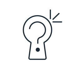 Question mark in the keyhole. Secret question answer. Vector linear icon isolated on white background.