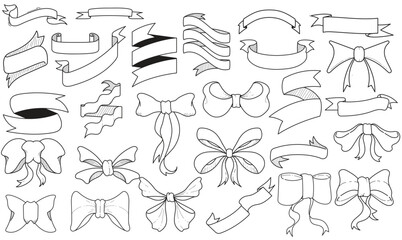 Obraz premium Set of hand-drawn doodle illustrations ribbon