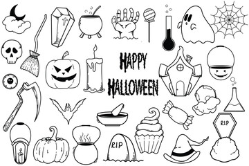 Fototapeta premium Set of hand-drawn doodle illustrations happy halloween