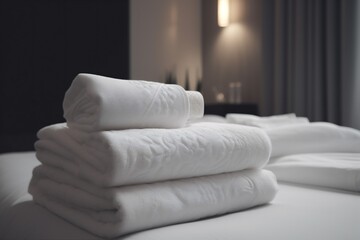white towel luxury service bed room resort hotel fresh home. Generative AI.