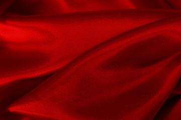 Naklejka na ściany i meble Dark red fabric texture background, detail of silk or linen pattern.