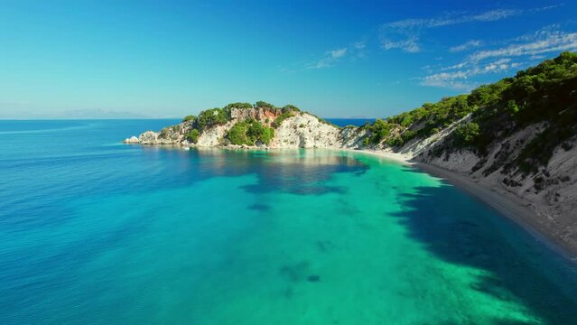 Aerial view of Gidaki beach on Ithaki Island, Ionian sea, Greece