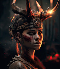 fantasy, pagan person wearing antlers. Generative AI image.