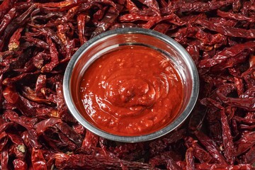 Ingredients for cooking dried chili paste Cili Boh, Cili Giling, or Grinded Chili
