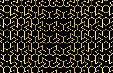 The geometric pattern with lines. Seamless vector background. Gold and black texture. Graphic modern pattern. Simple lattice graphic design
