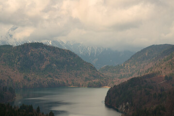 Widok na piękne alpejskie jezioro Alpsee - obrazy, fototapety, plakaty