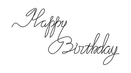 Happy Birthday lettering, continuous line drawing on white background, vector