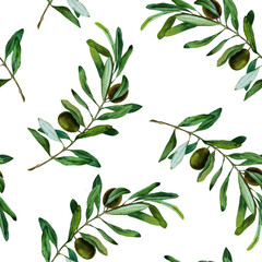Olive leaves, watercolor illustrations, seamless pattern, digital paper, floral, textile, print