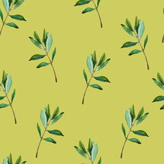 Olive leaves, watercolor illustrations, seamless pattern, digital paper, floral, textile, print	