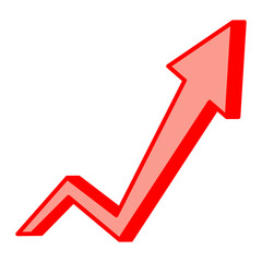 Three-dimensional red arrow icon rising in a zigzag pattern