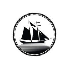 ship silhouette in badge logo