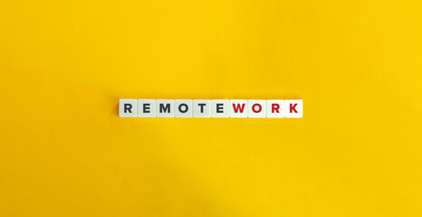 Remote Work Banner and Term. Block Letter Tiles on Yellow Background. Minimal Aesthetics.