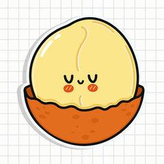 Cute Macadamia sticker character. Vector hand drawn cartoon kawaii character illustration icon. Fun Macadamia sticker character concept