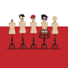 vector mannequins of people on a red white background vector isolated