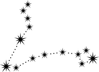 Pisces zodiac сonstellation, black silhouette of stars and dots on white. Astrological sign, stencil style. Vector element for illustration of esoteric, divination and fortune telling, mystic design.
