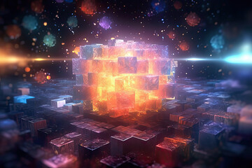 Photorealism Epic Fractal Square with Glowing Aura, Sparkles, Full Color Palette, 32k Render, Generative AI