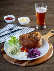 Deep fried pork knuckle in Frankfurt, German with potato and beer - obrazy, fototapety, plakaty