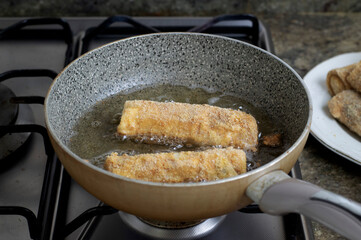 Polish traditional vegetarian krokiety snack served for breakfast. Croquet are filled with meet, fried in oil, and served as an appetizer, side dish, or dinner