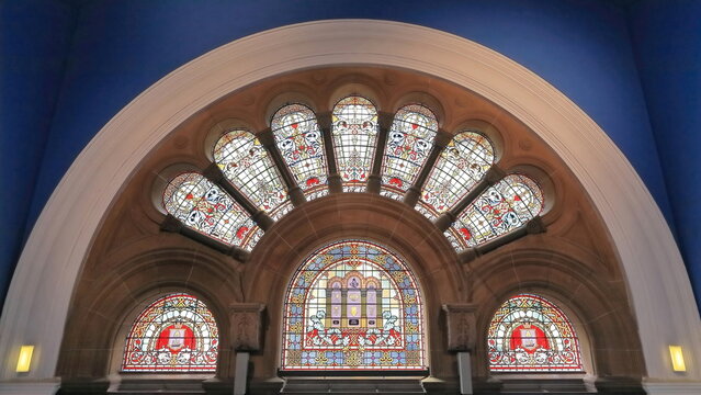 Stained glass window above the George Street door of the Queen Victoria Building. Sydney-Australia-629