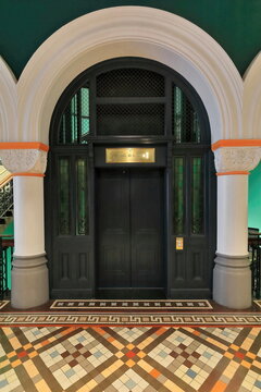LIft at the Queen Victoria Building reconstructed to resemble the original cage lifts. Sydney-Australia-631