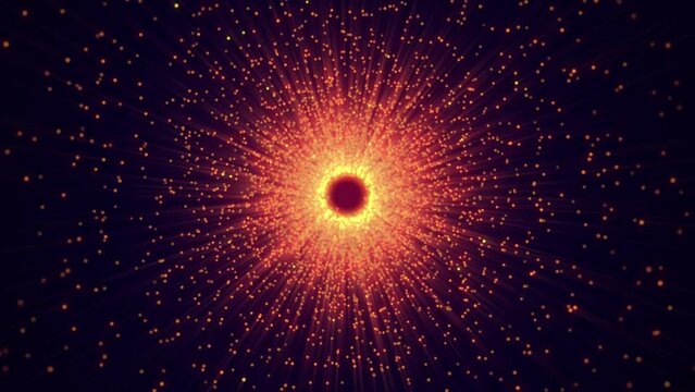Bright flash. Abstract digital background. Data flow information. Dark background with stars and light in the middle.Celestial beauty of the universe, blue neon glow, stars, space. 3D render. 4k anima