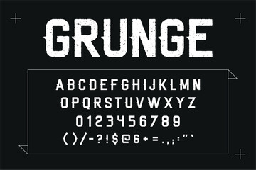 Grunge Rough Condensed Font. Works well at small sizes. Detailed individually textured characters with an eroded rough letterpress print texture. Unique design font