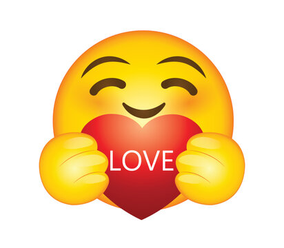 Emoticon with heart vector illustration. Emoji holding heart.  Emoji for chat, email, message and comments. 