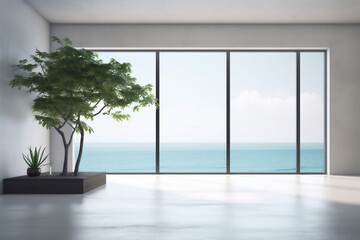 window plant interior house loft home floor empty wall design indoor. Generative AI.