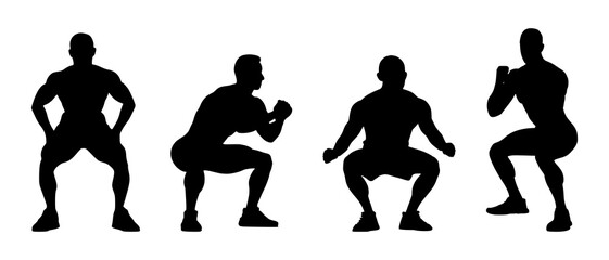 A person doing squats silhouette black filled vector Illustration icon