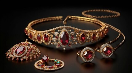 This is a set of women's jewelry that includes a necklace, earrings, and bracelet, designed to enhance both beauty and accessorizing. Generative AI