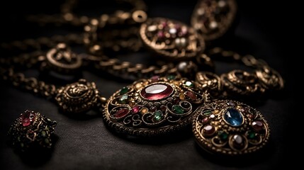 Obraz premium This is a set of women's jewelry that includes a necklace, earrings, and bracelet, designed to enhance both beauty and accessorizing. Generative AI